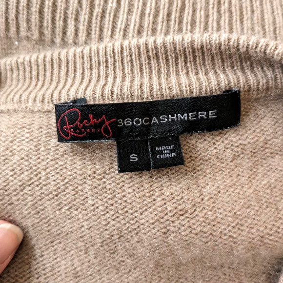 360 Cashmere x Rocky Barnes 100% Cashmere Dylan Lace Up Tan Sweater Small - Picture 7 of 7